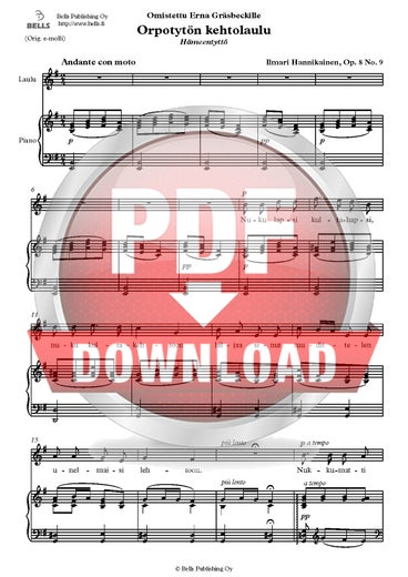 Hannikainen, Ilmari: Orpotyt&ouml;n kehtolaulu, Op. 8 No. 9