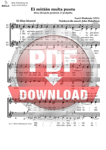 Madetoja, Leevi (arr. Juha Hakulinen): Ei mit&auml;&auml;n multa puutu (women's choir)