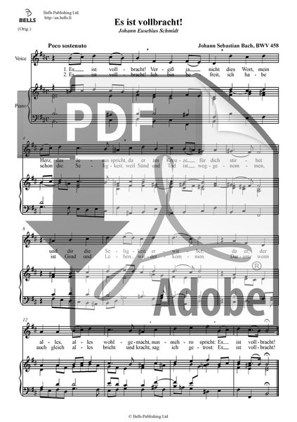 Es Ist Vollbracht Lateinisch Johann Sebastian Bach: Es ist vollbracht, BWV 458 (pdf) (Solo song